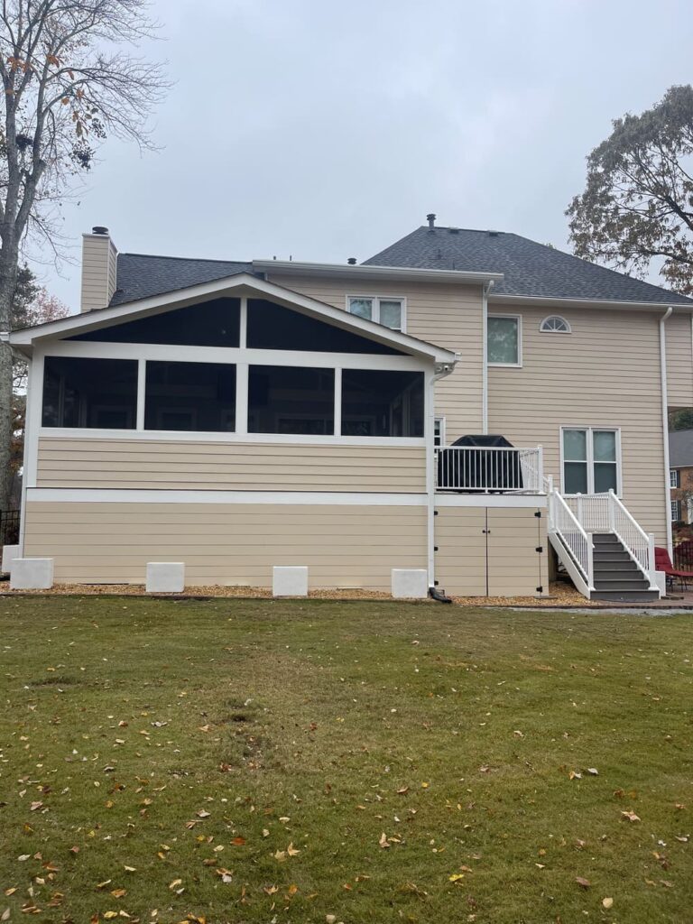 Deck with an attached shed