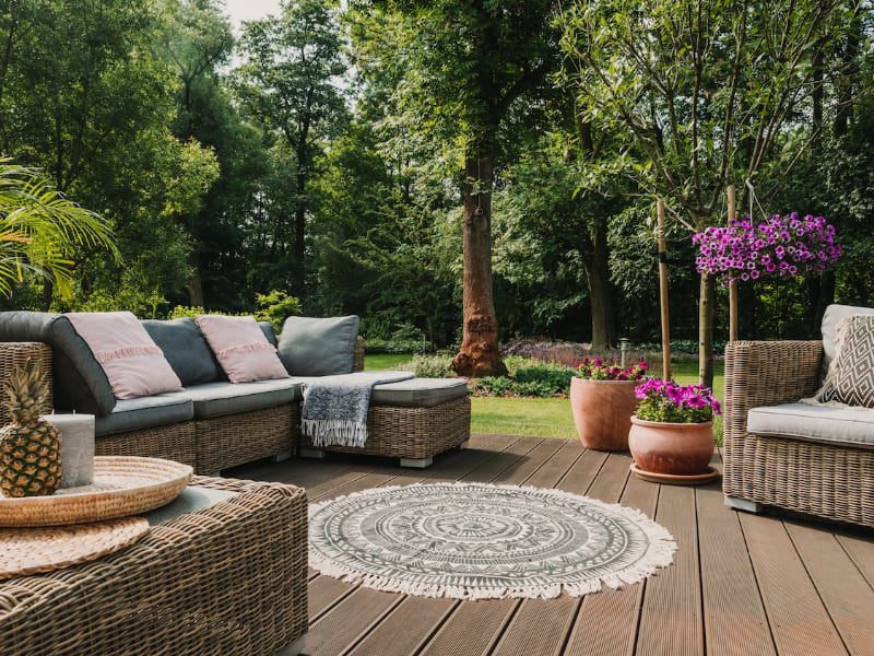 Composite deck featuring couches