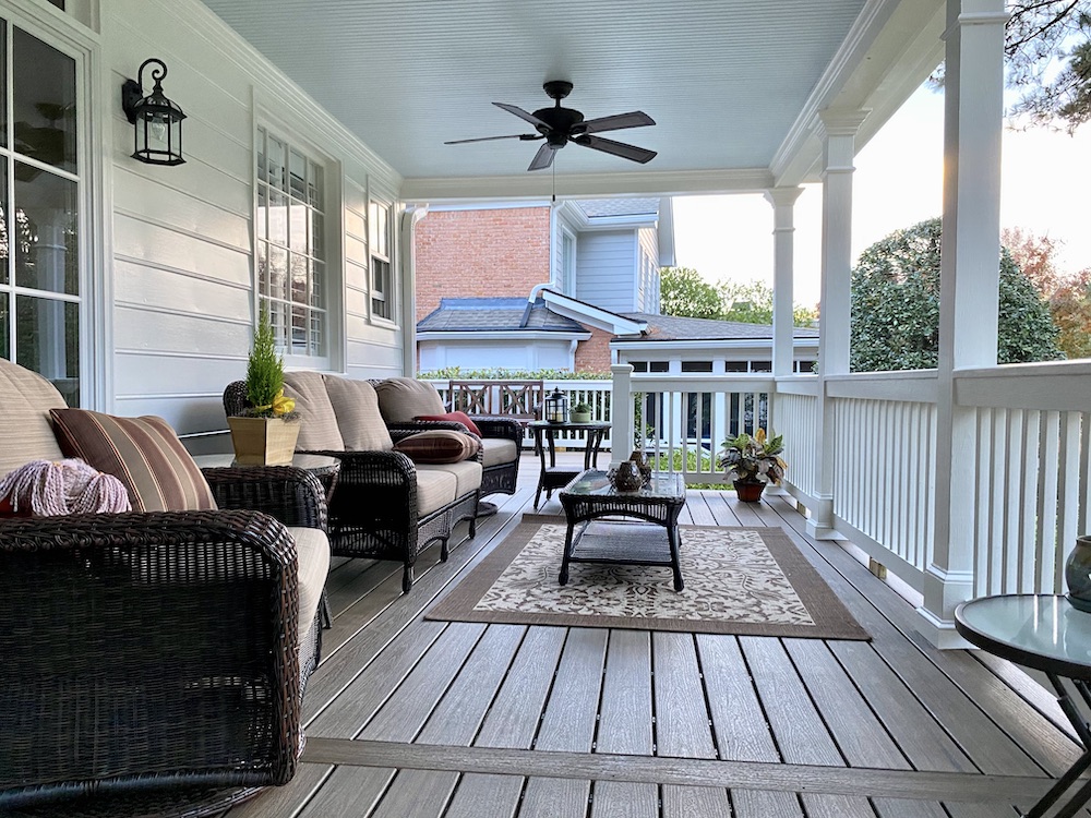 Composite deck with outdoor living furniture