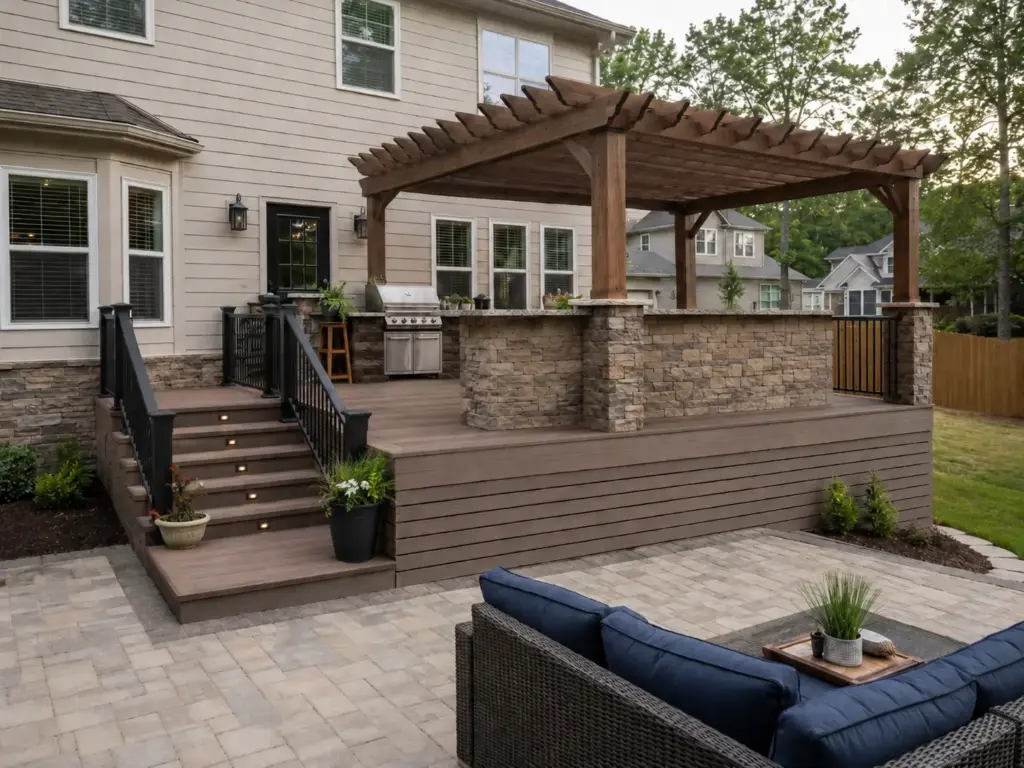 Home with an outdoor bar and kitchen