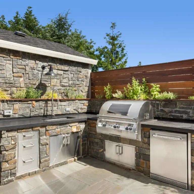 sunkissed outdoor kitchen with a clean view 768x768