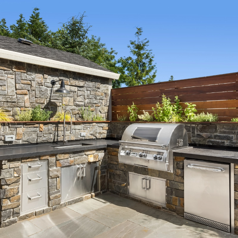 Sunkissed outdoor kitchen with a clean view